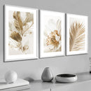 Kit com 3 Quadros Decorativos - Folhagem Dourada